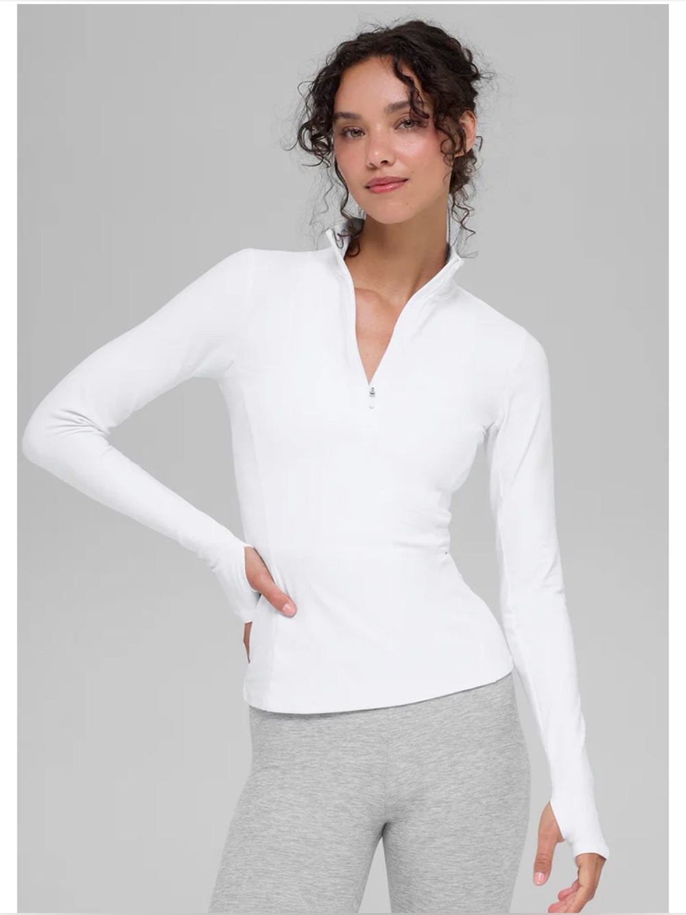 ALO Yoga White Long-Sleeve Half-Zip Top